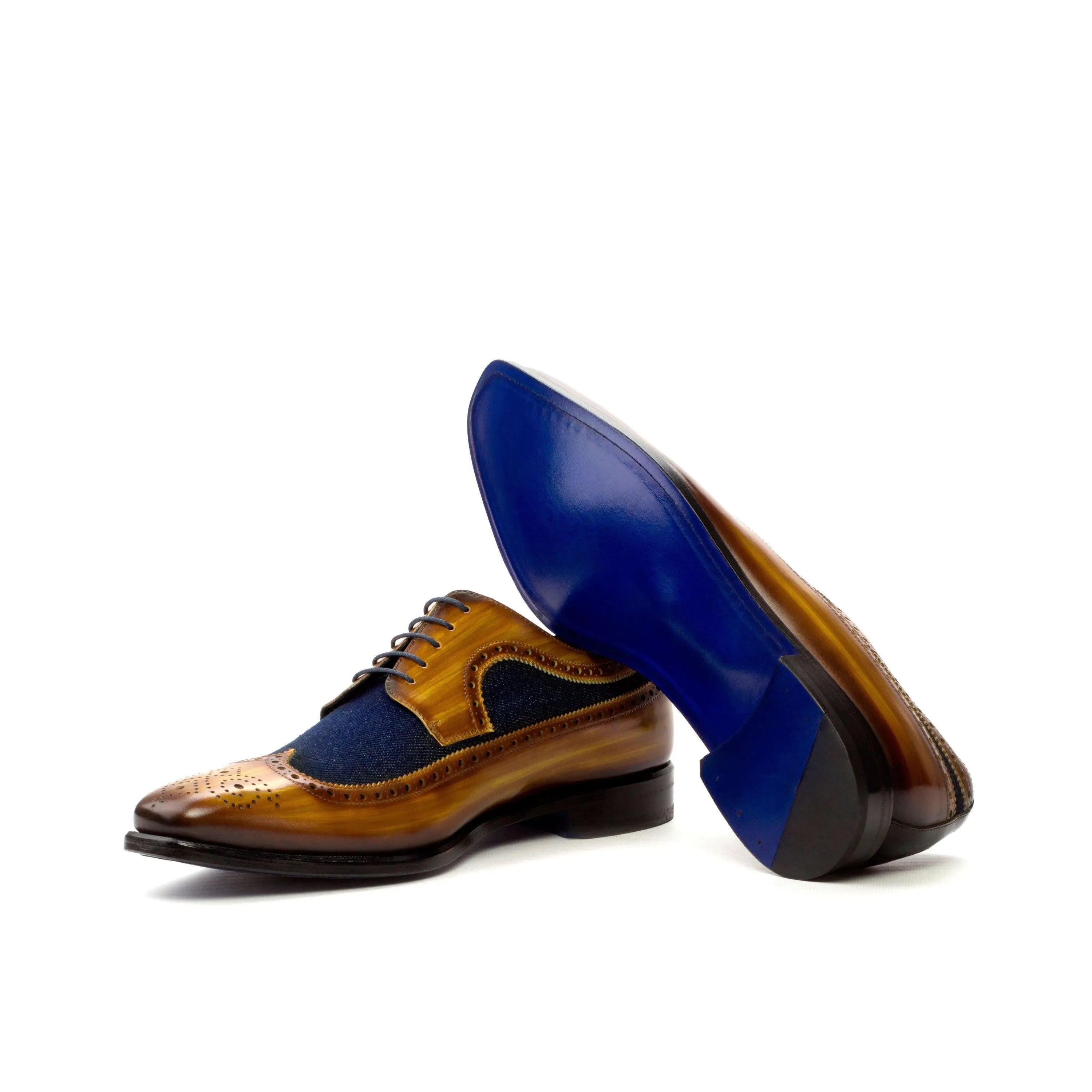 Trevor Longwing Blucher II two-toned leather dress shoes with crust patina