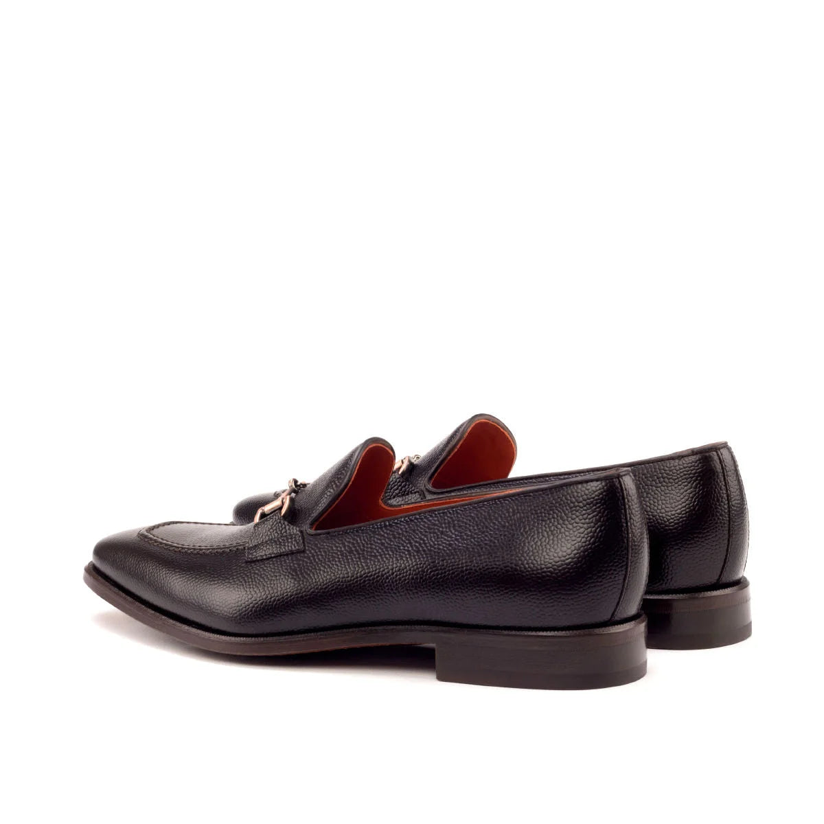 Trilo Loafers black leather with silver hardware, red lining, dark brown painted calf, leather sole