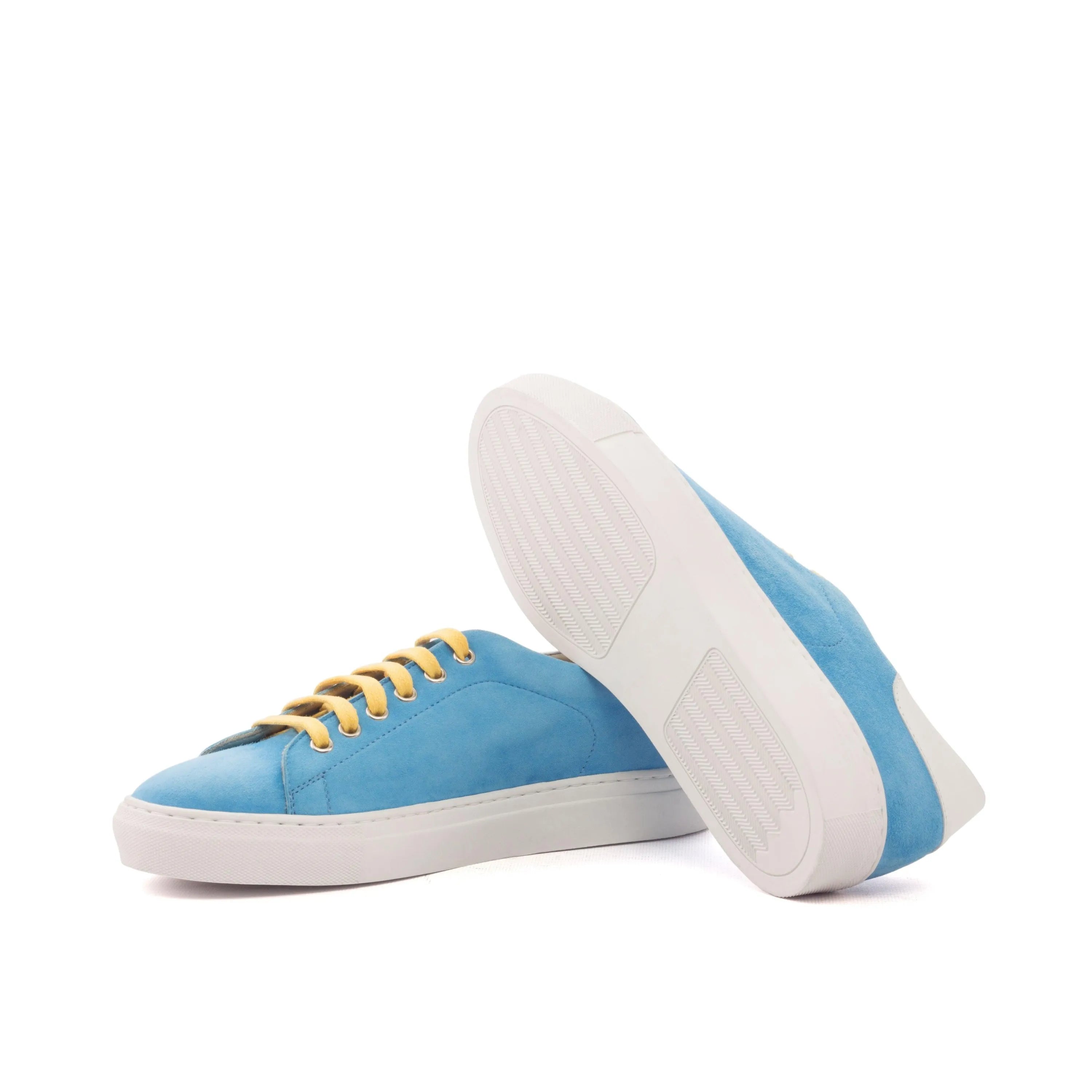Usainit Trainer Sneaker II blue leather sneakers with yellow laces