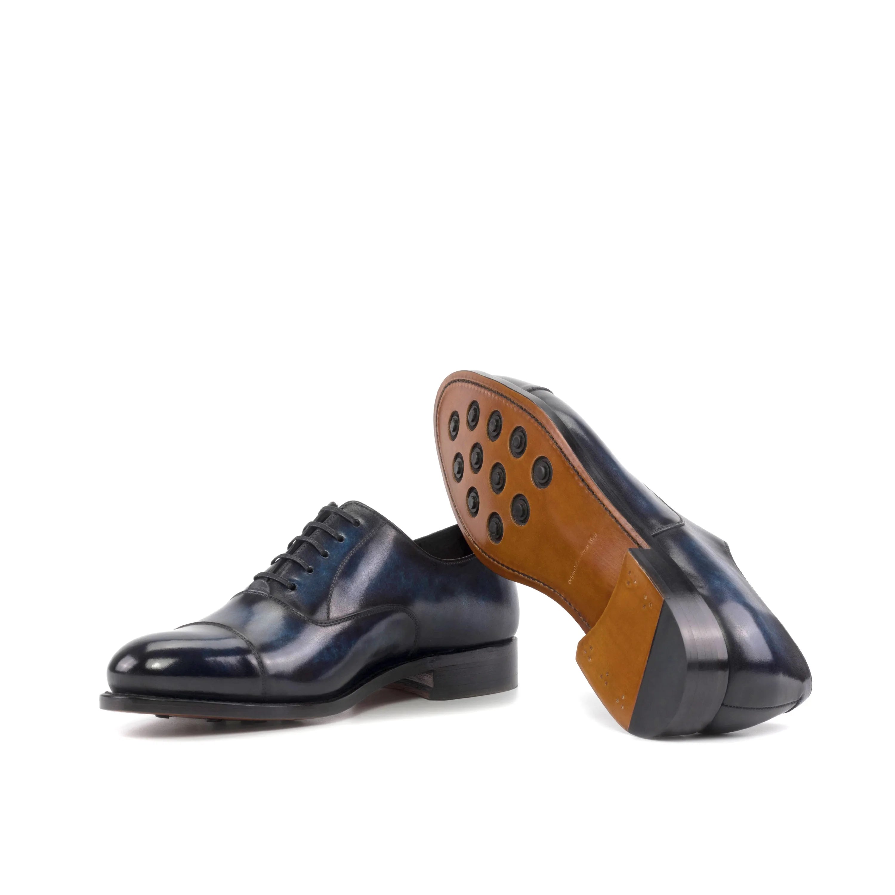 Pair of blue Vanguard Patina Oxford shoes II in goodyear welt leather