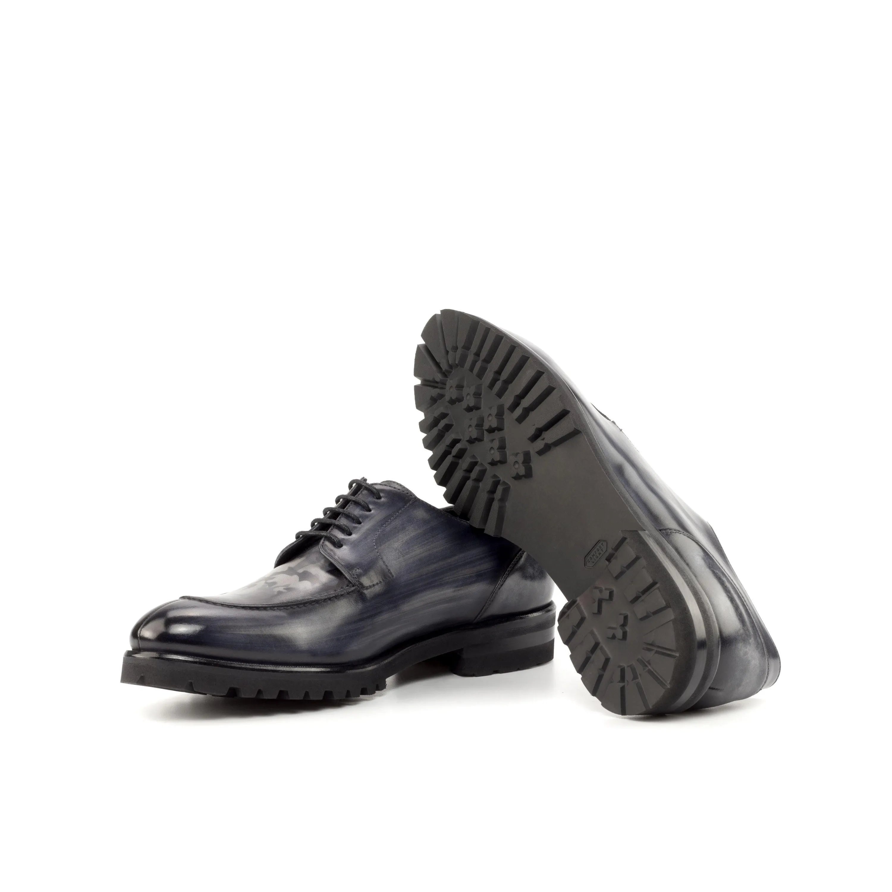 Blue Vega Derby Split Toe Patina Shoes II with leather lug soles