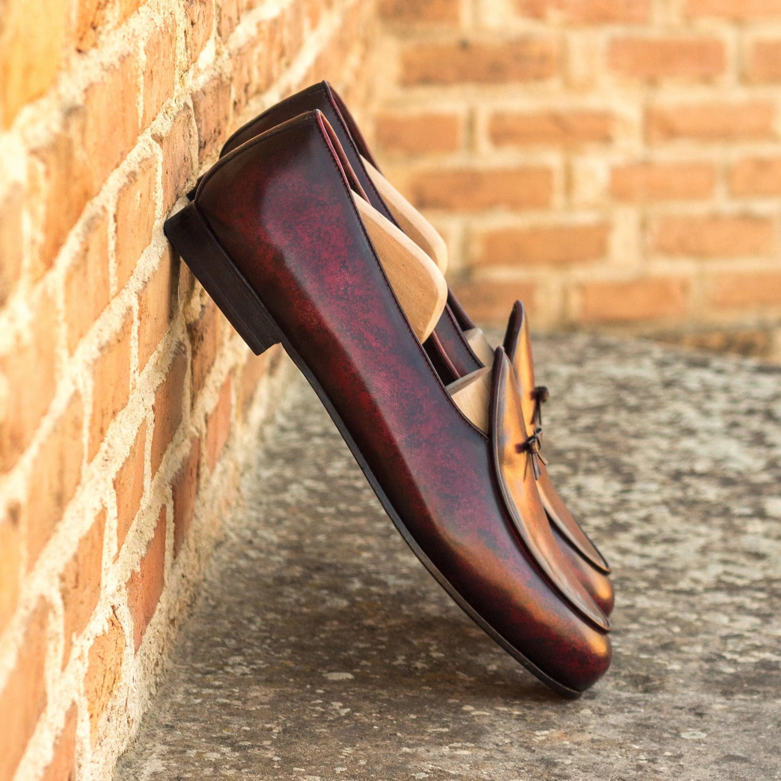 Burgundy leather Vegas Belgian Slipper II with crust patina