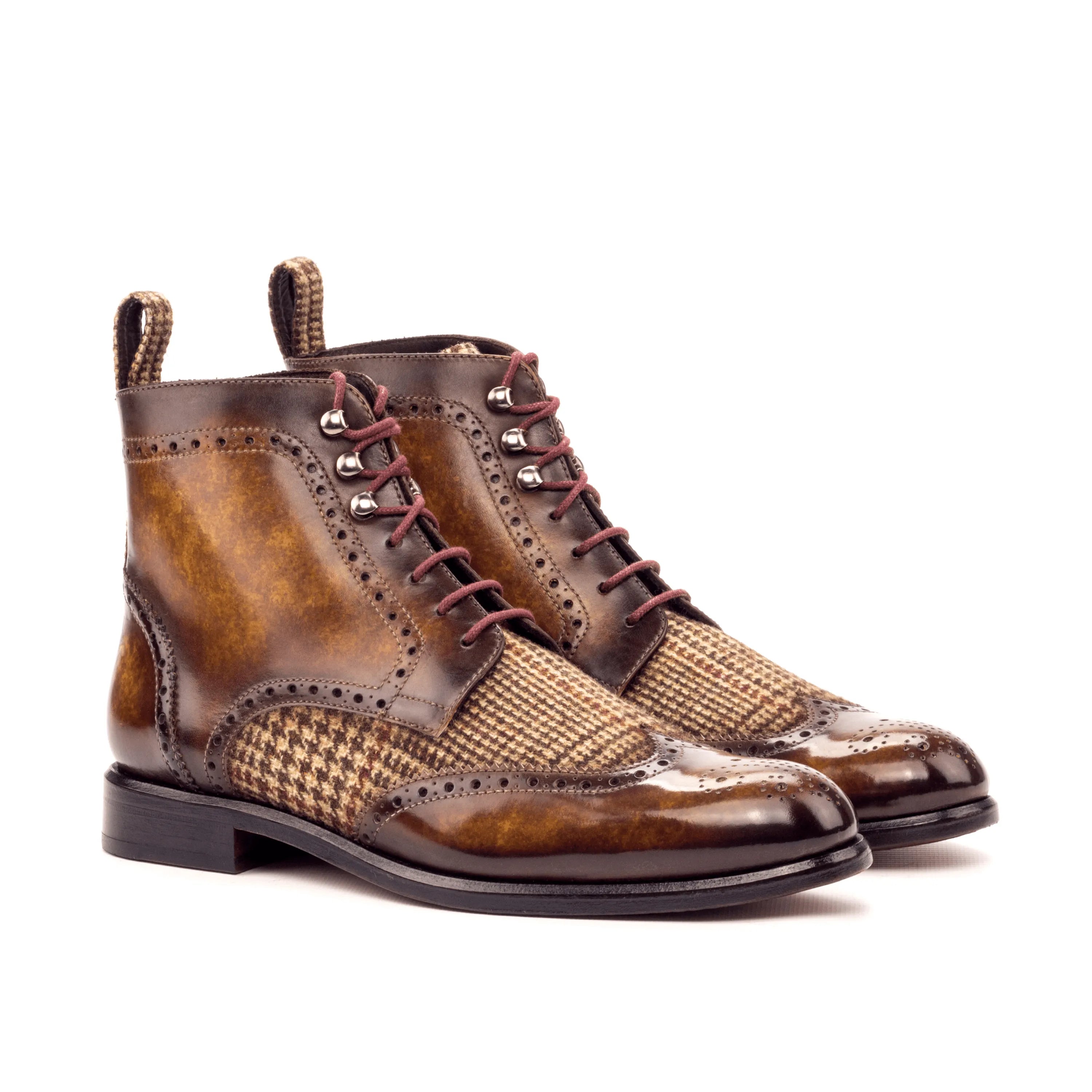 Victoria Ladies Military Brogue II brown leather and tweed boots