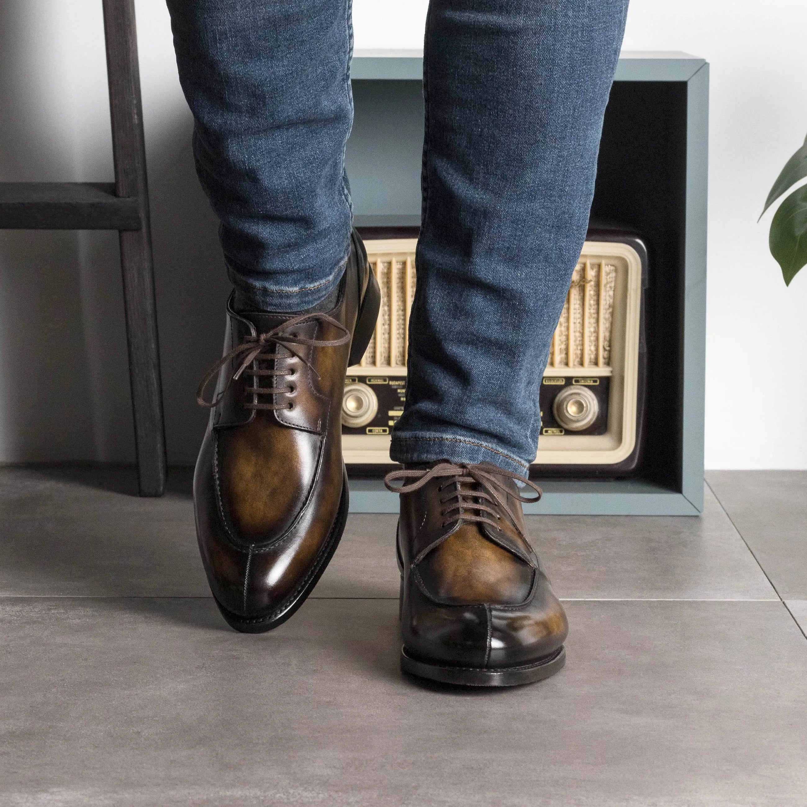 Vincenzo Patina Derby Split Toe II brown leather dress shoes
