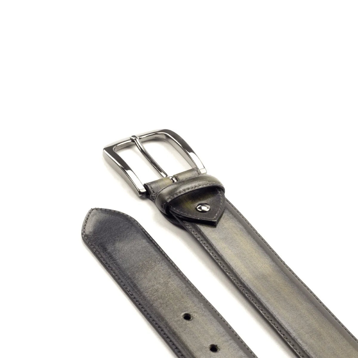 Vito Patina Hampton khaki crust patina gray leather belt with silver buckle