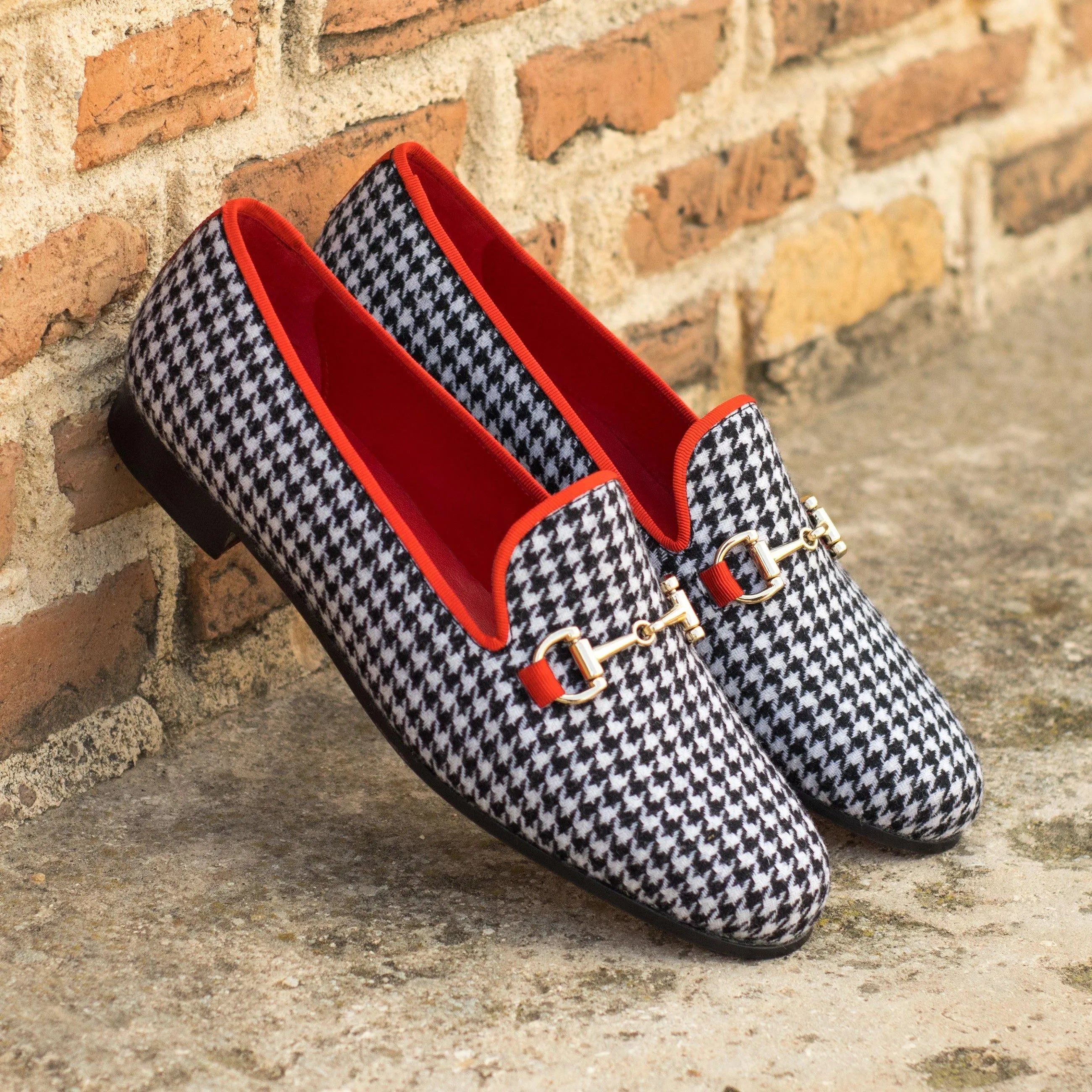 Vogue Audrey Slipper II houndstooth loafers with red lining