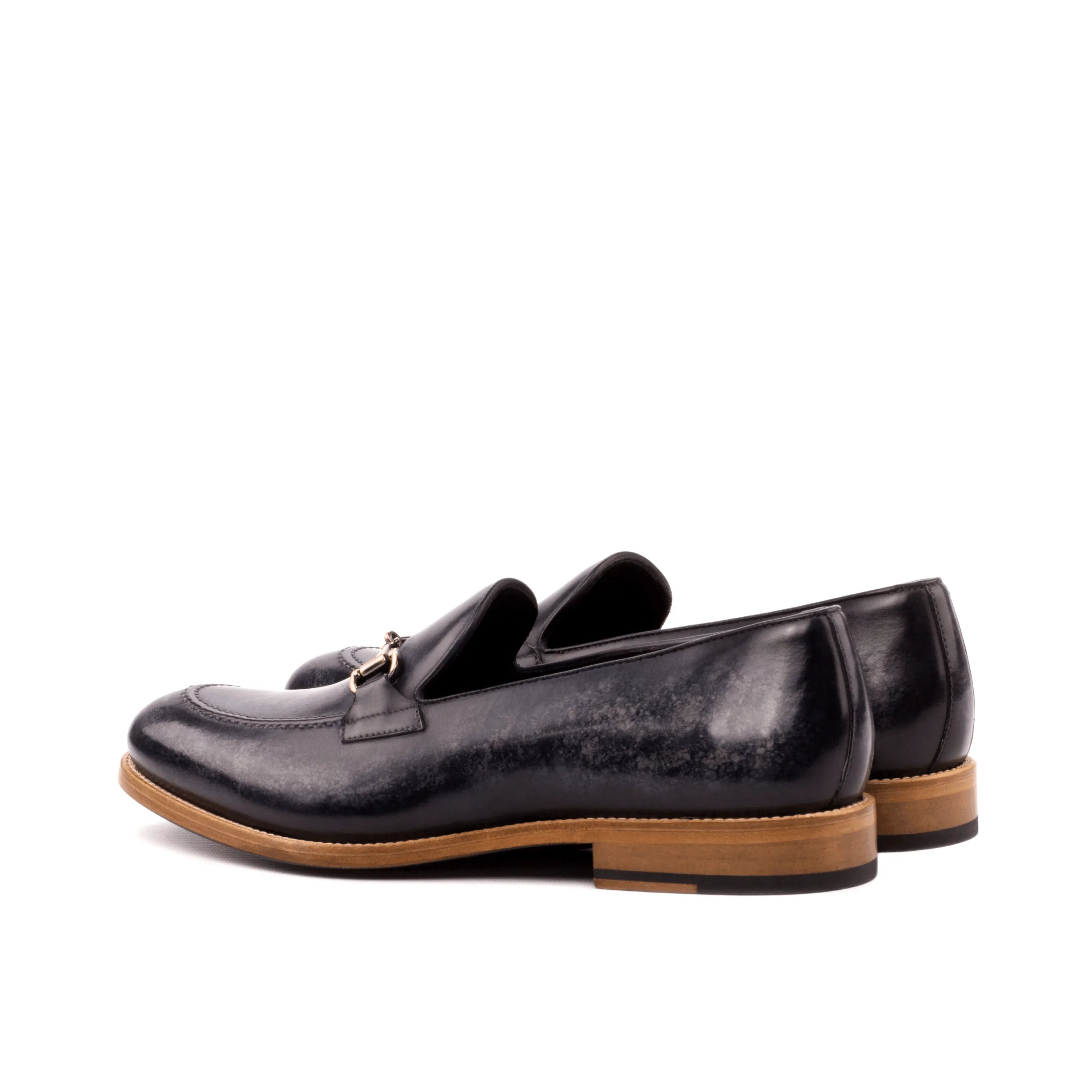 Black Vosko Patina Loafers II in leather, back view