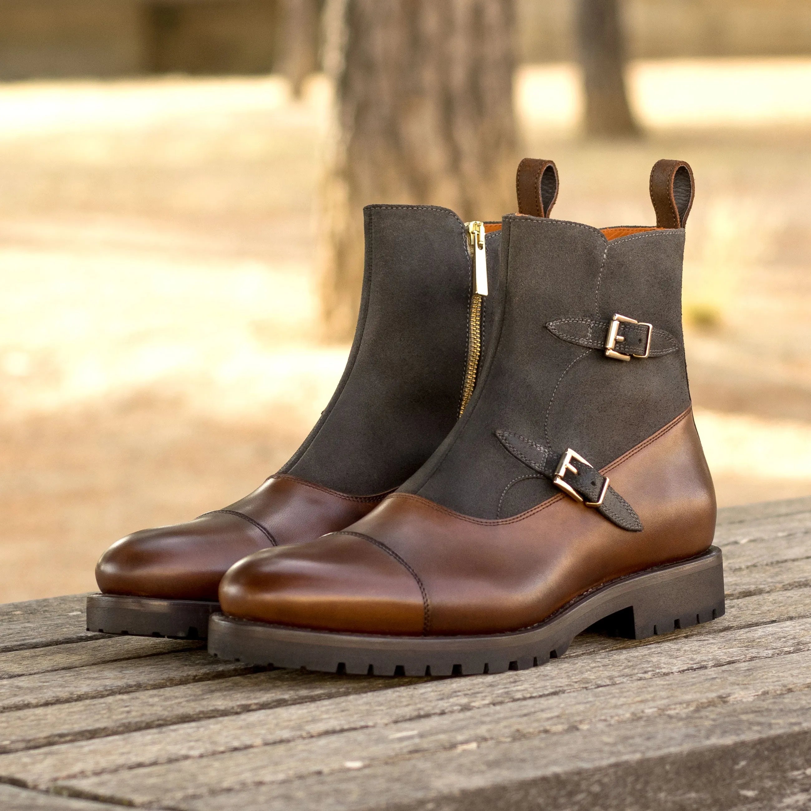 Walnik Octavian boots in brown and black leather