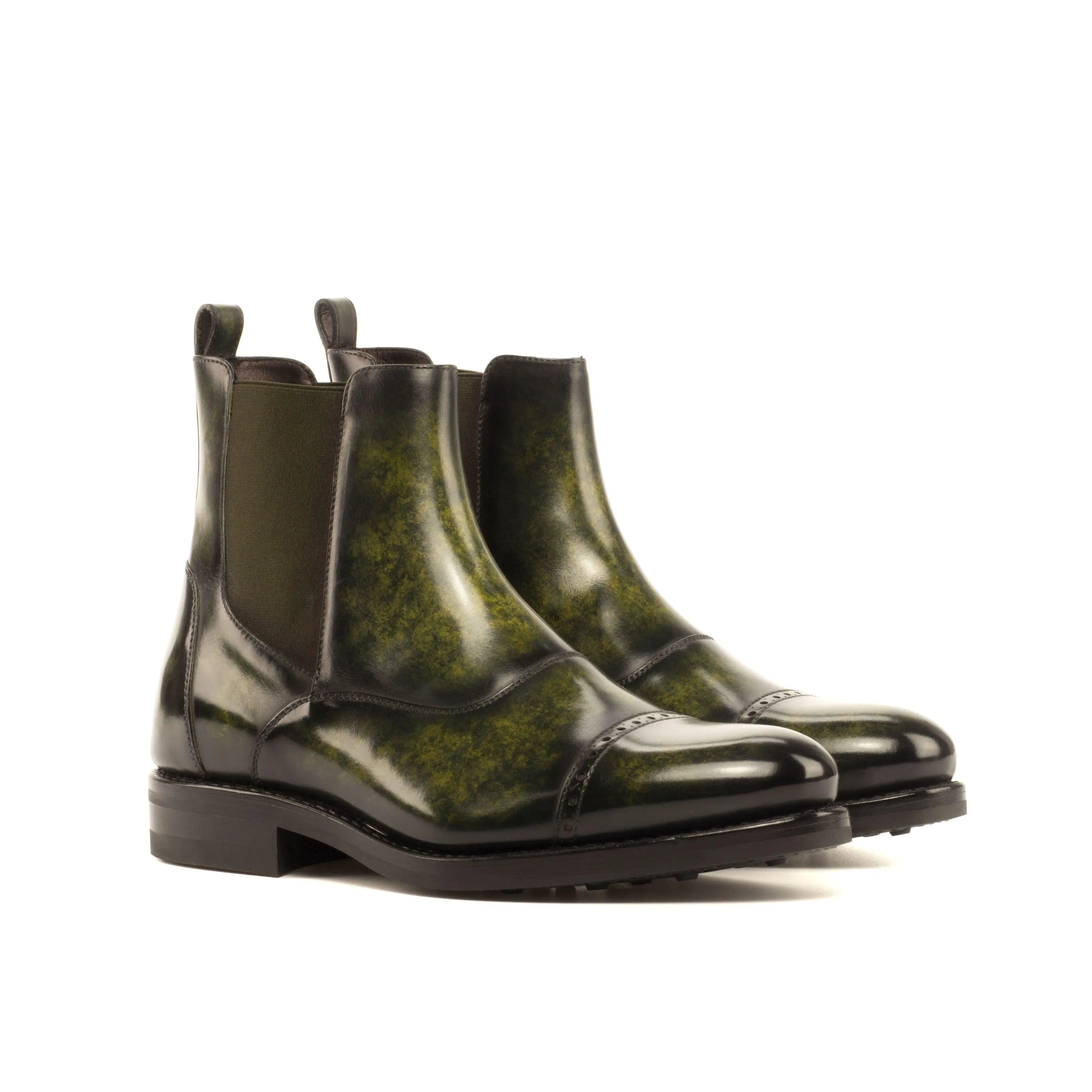Green Wardon Patina Chelsea Boots II in leather, back view