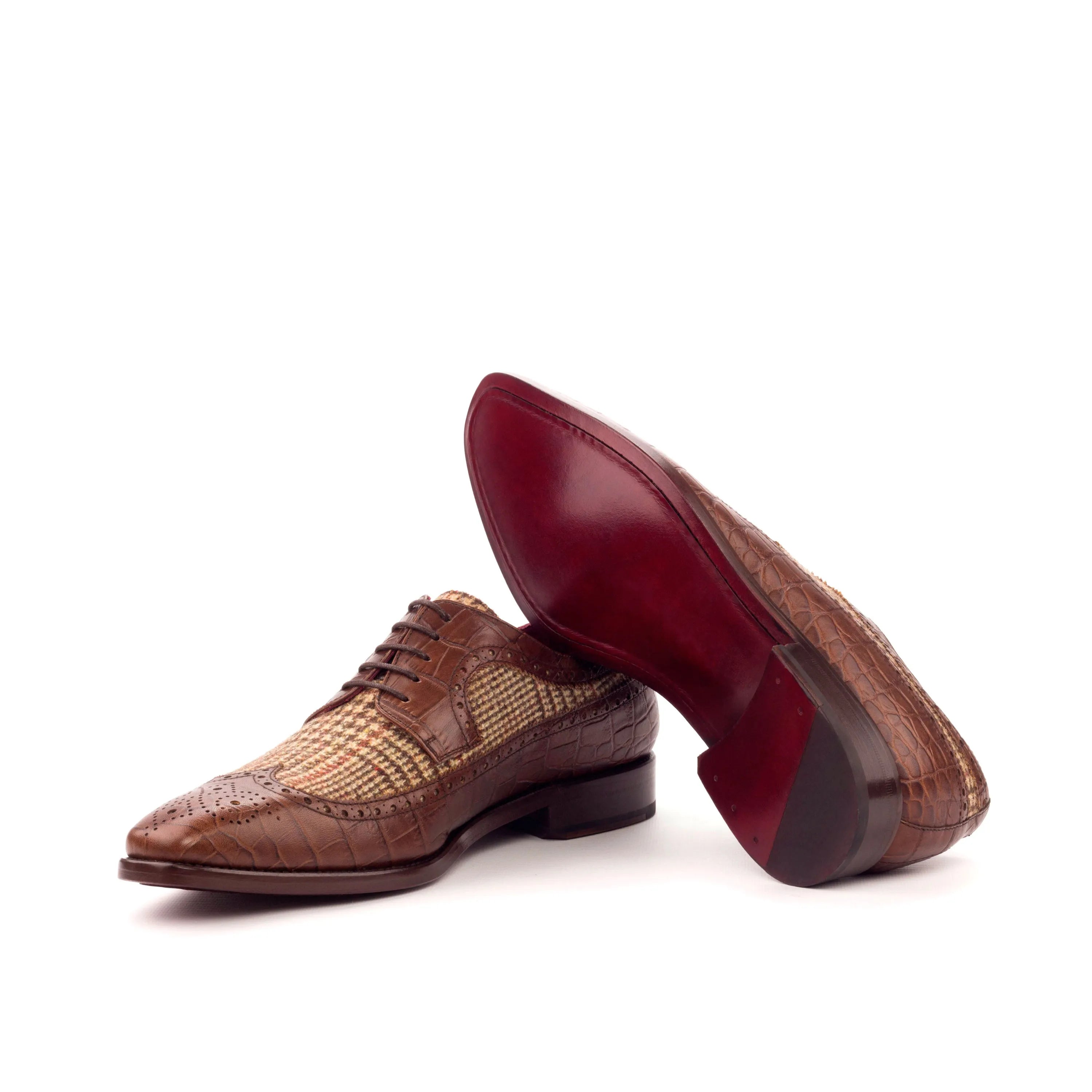Weekend longwing blucher with brown leather and plaid dress shoes