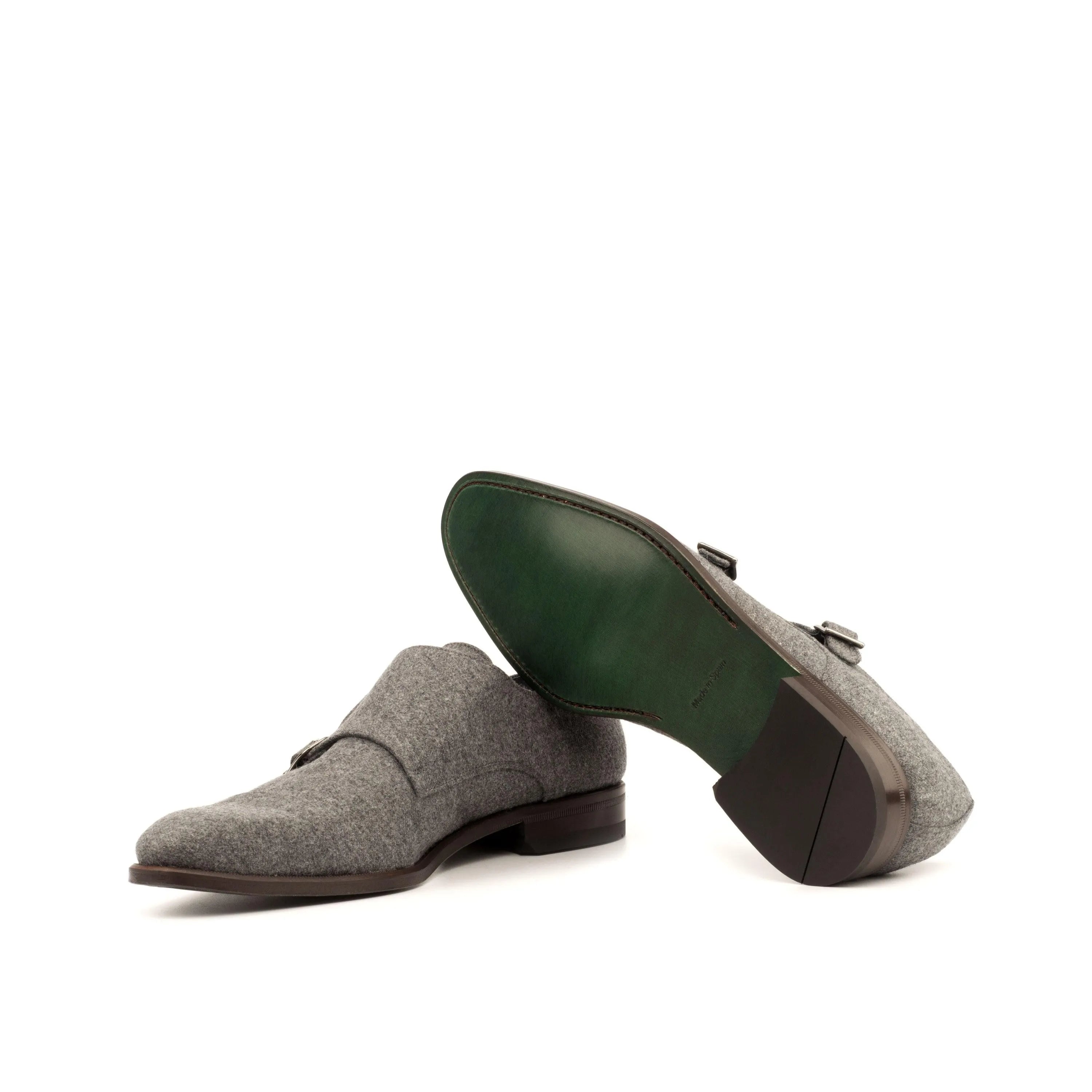 Gray Wiyot Double Monk II shoes, back view of double monk straps