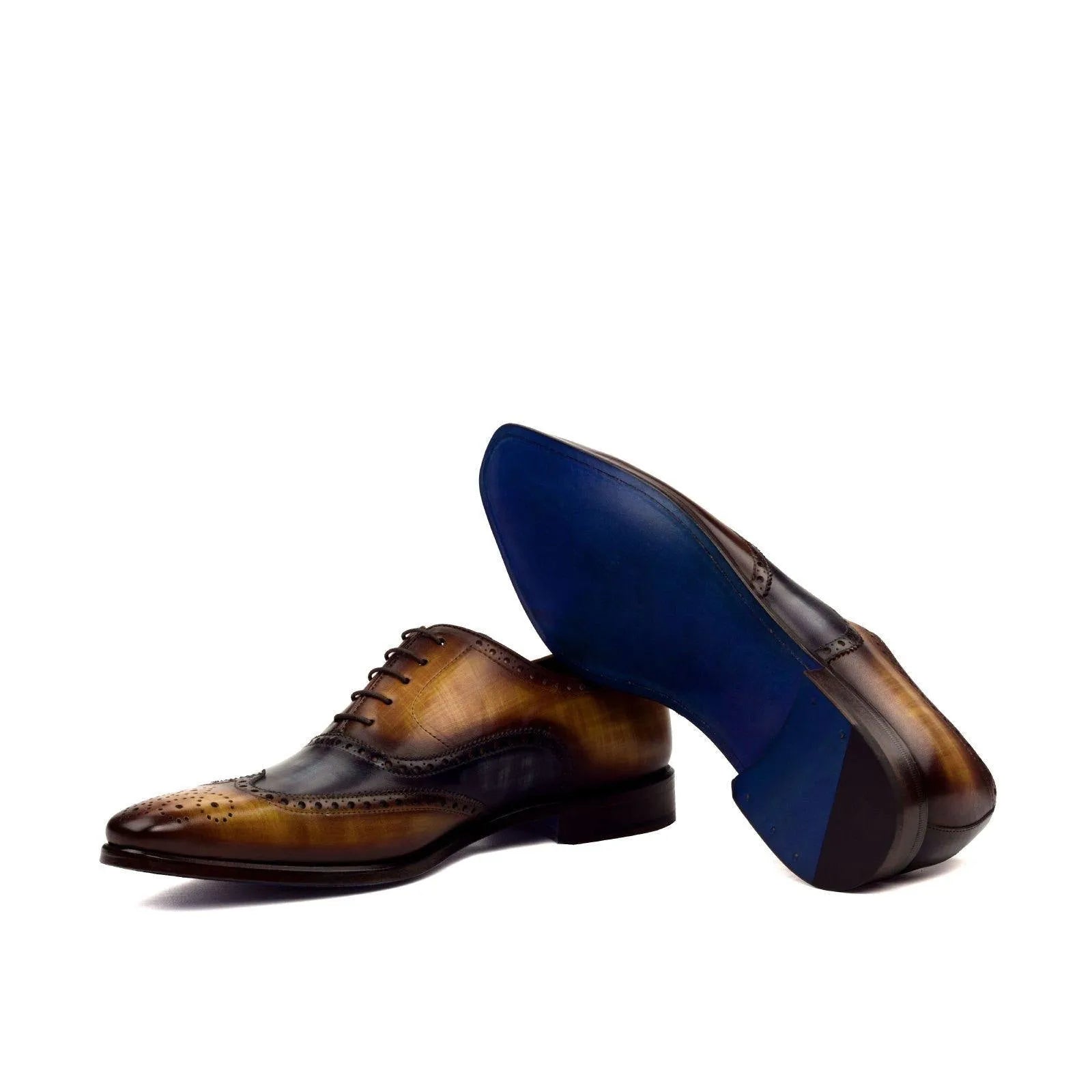 Brown leather WT Full Brogue Patina dress shoes with brogue patina