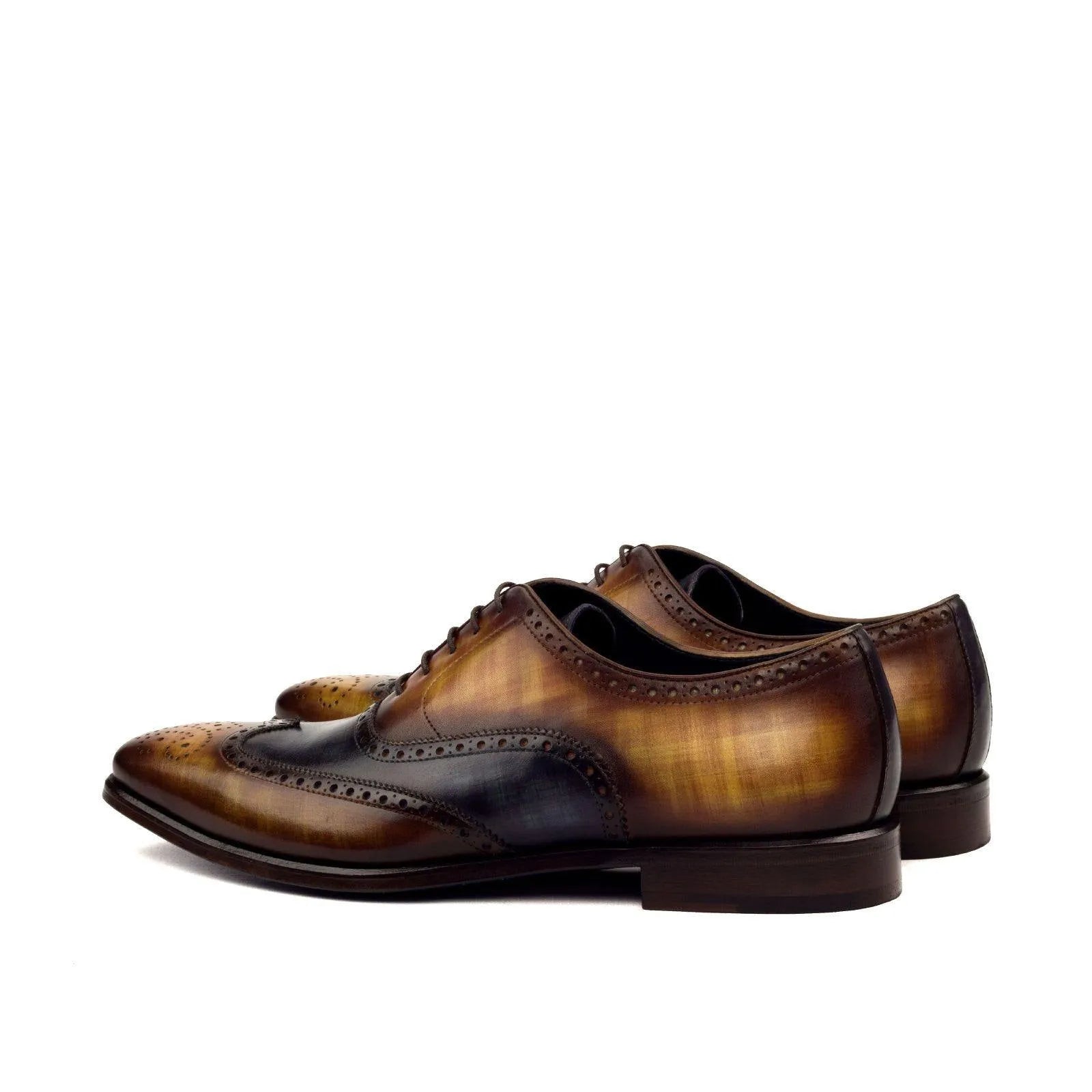 WT Full Brogue Patina brown leather brogue dress shoes