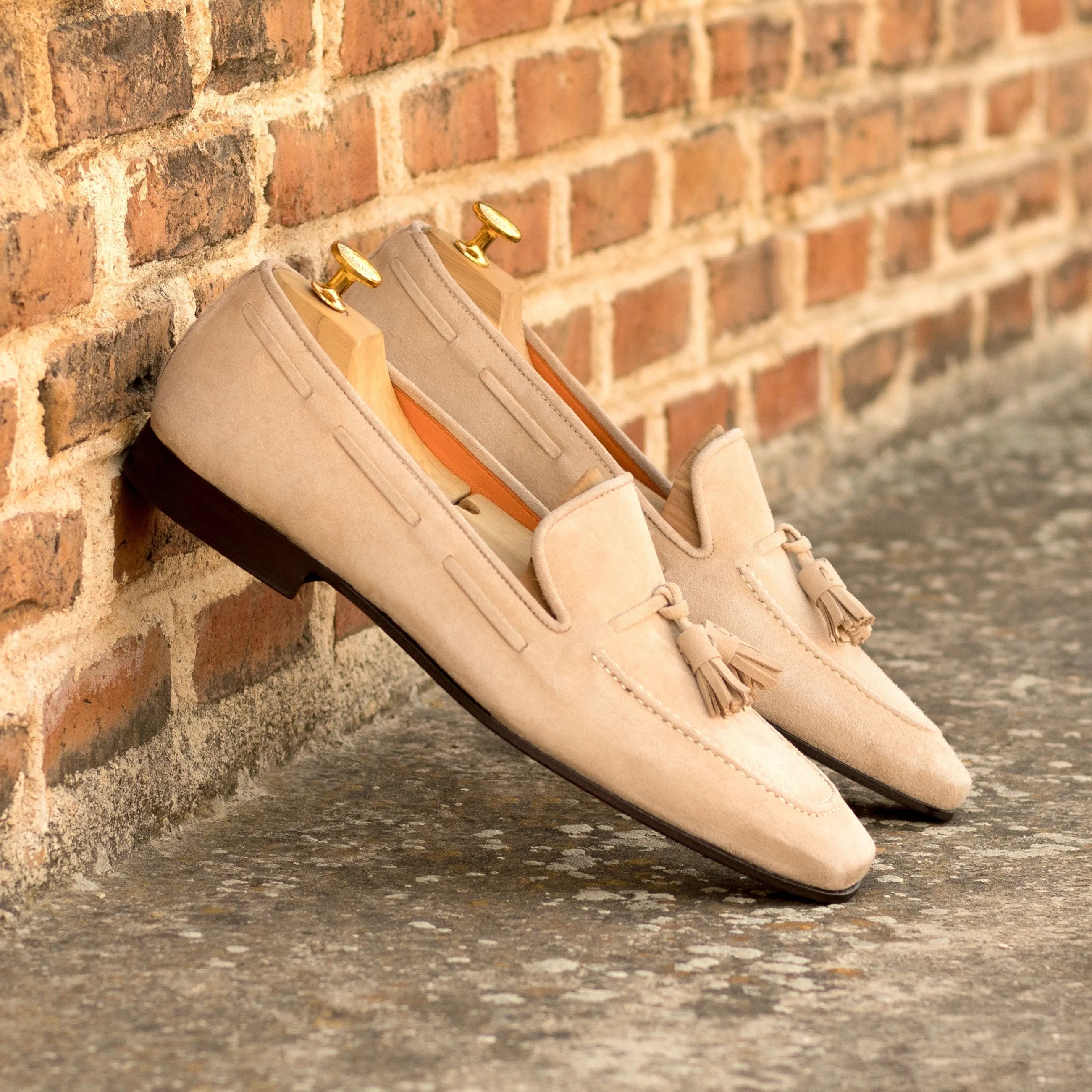 Xavier Drake Slipon II beige tassel loafers back view