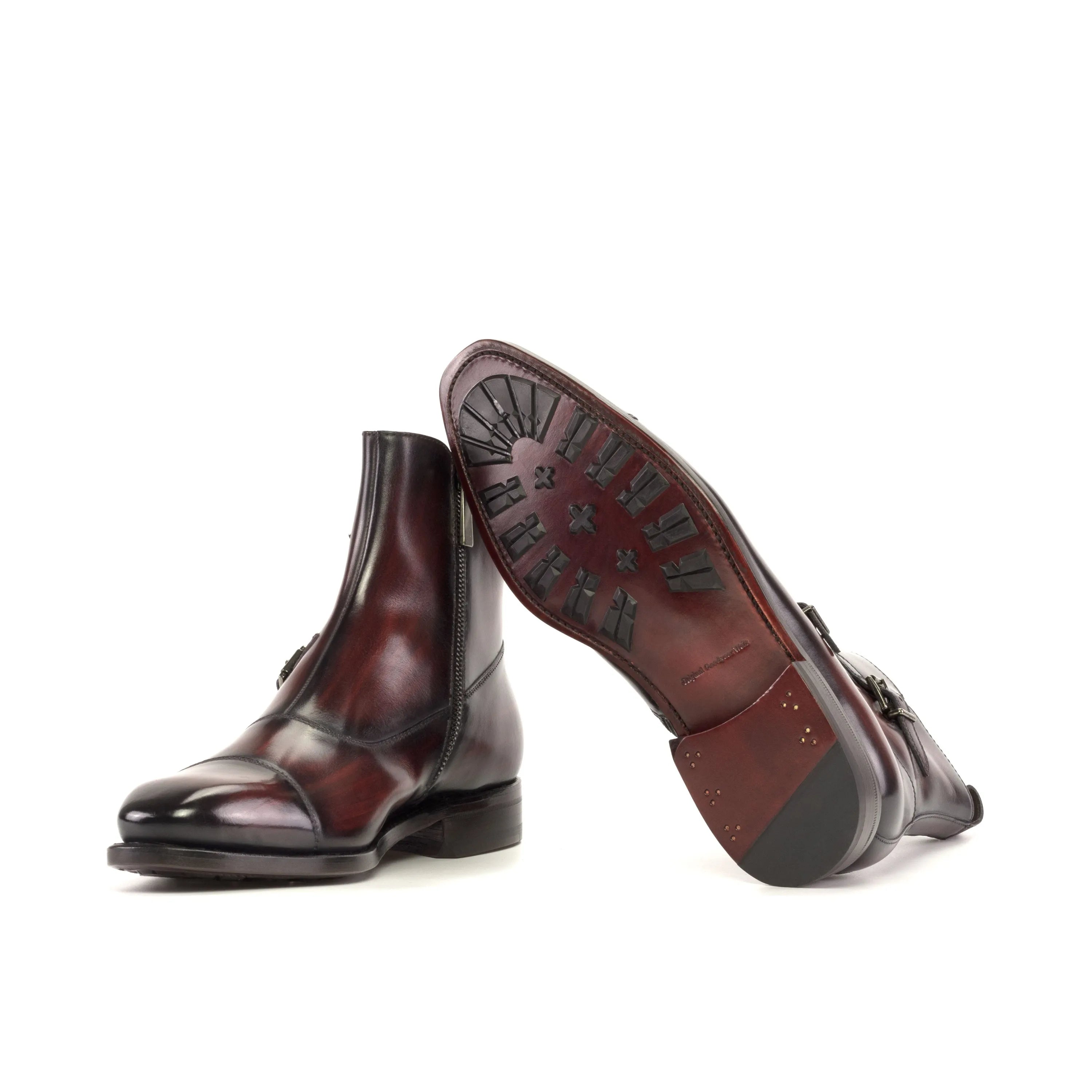 Xzon Octavian Patina burgundy leather ankle boots