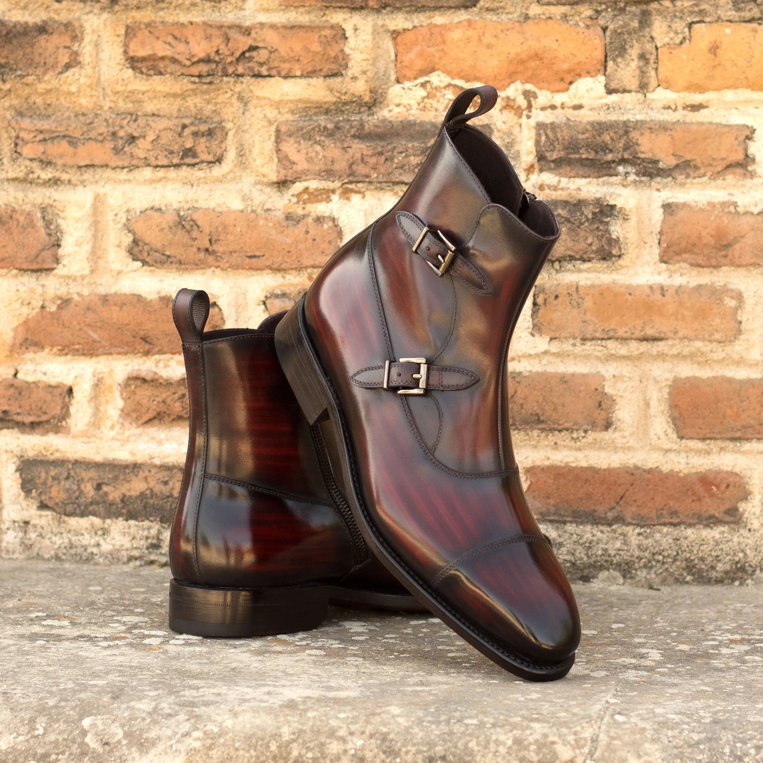 Xzon Octavian Patina leather monk strap boots