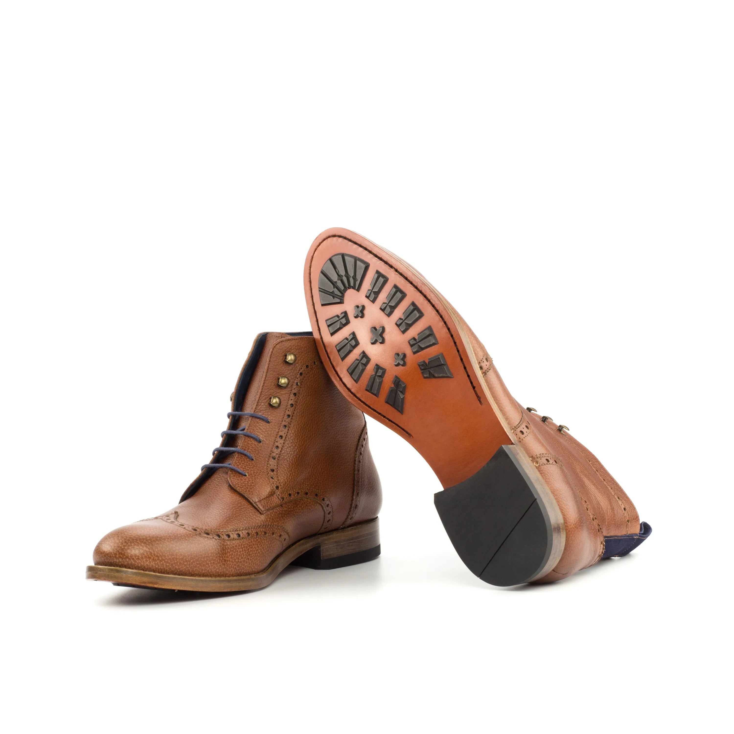 Y03 military brogue boots in brown leather wingtip style