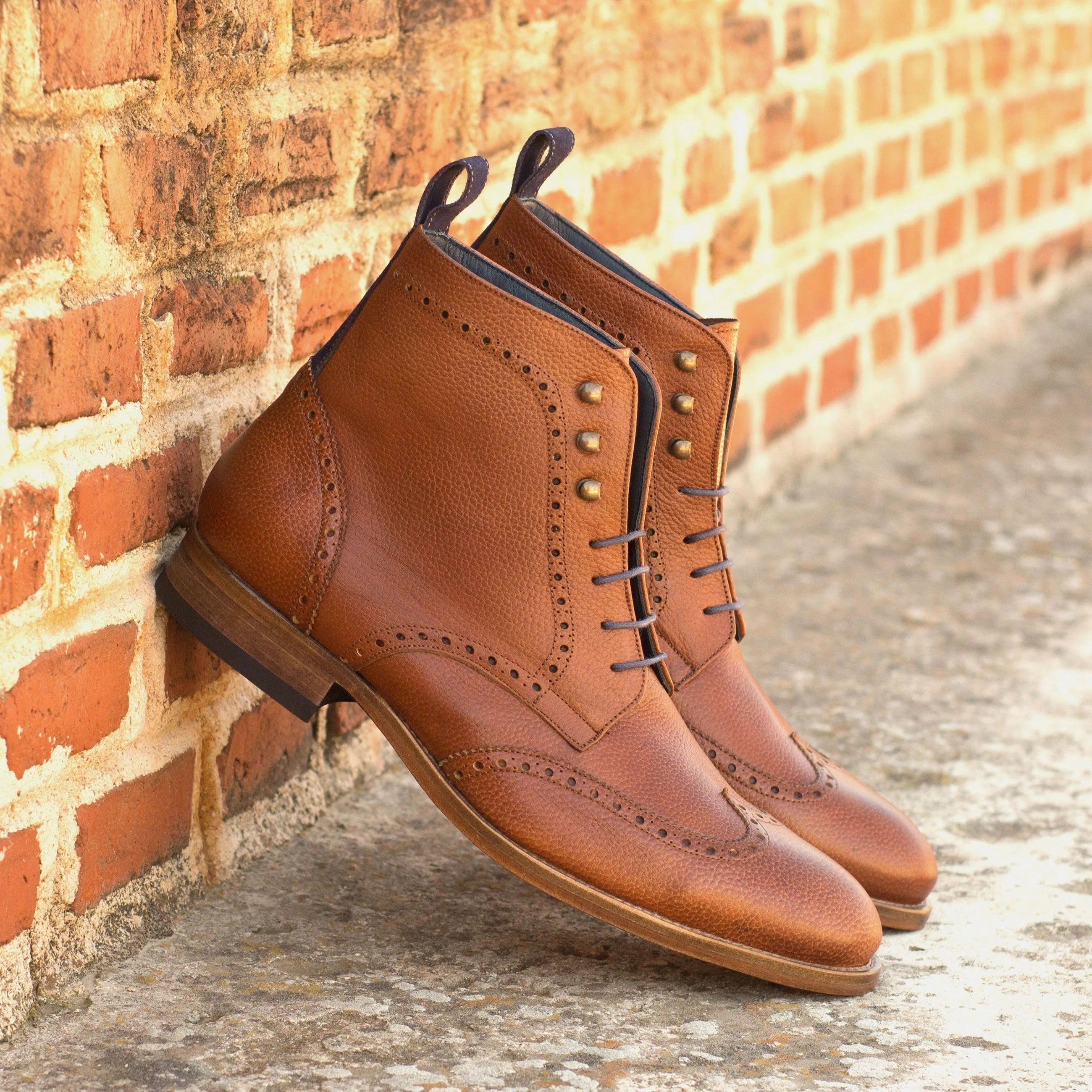 Y03 military brogue boots brown leather wingtip back view