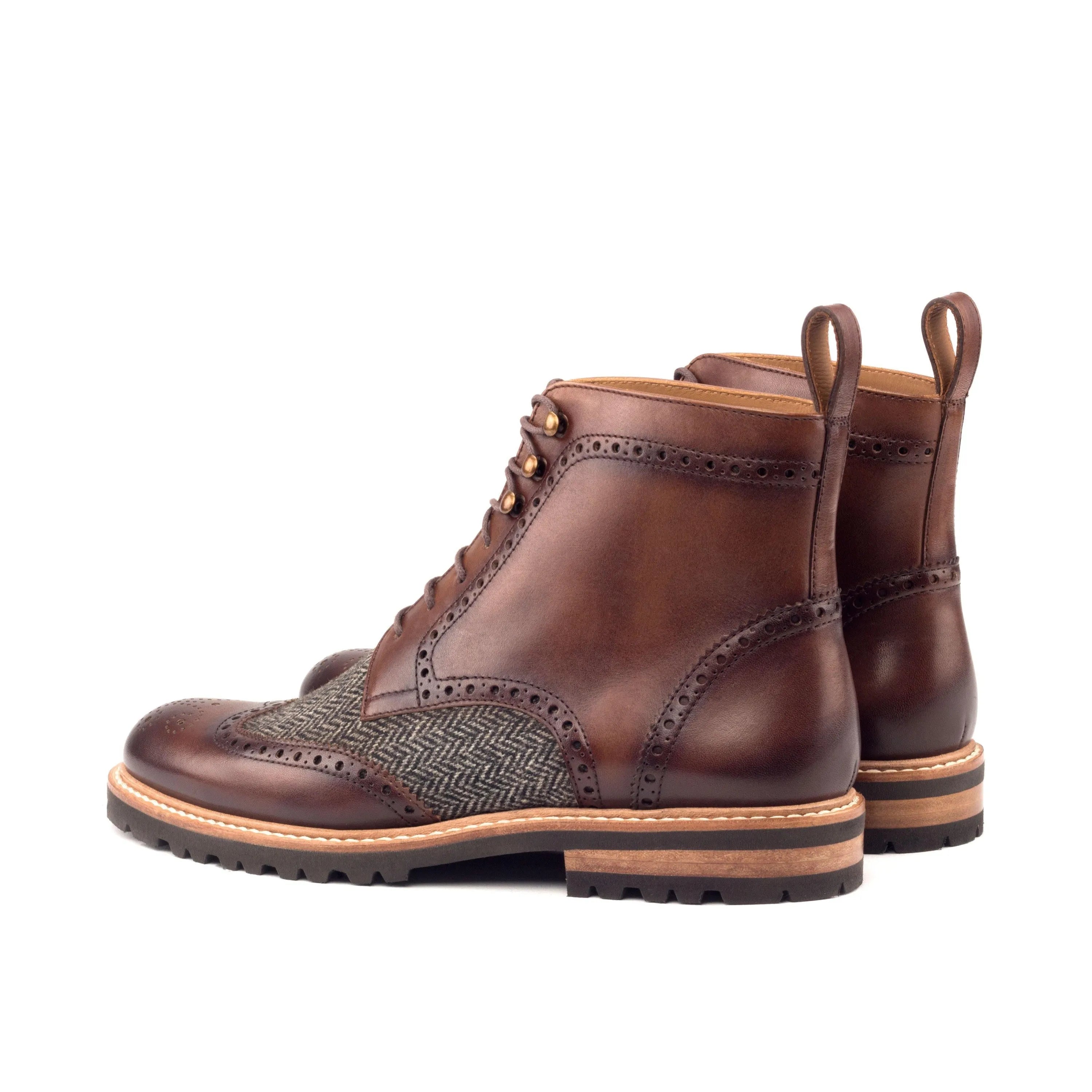 Z Ladies Military Brogue II brown leather tweed wingtip boots
