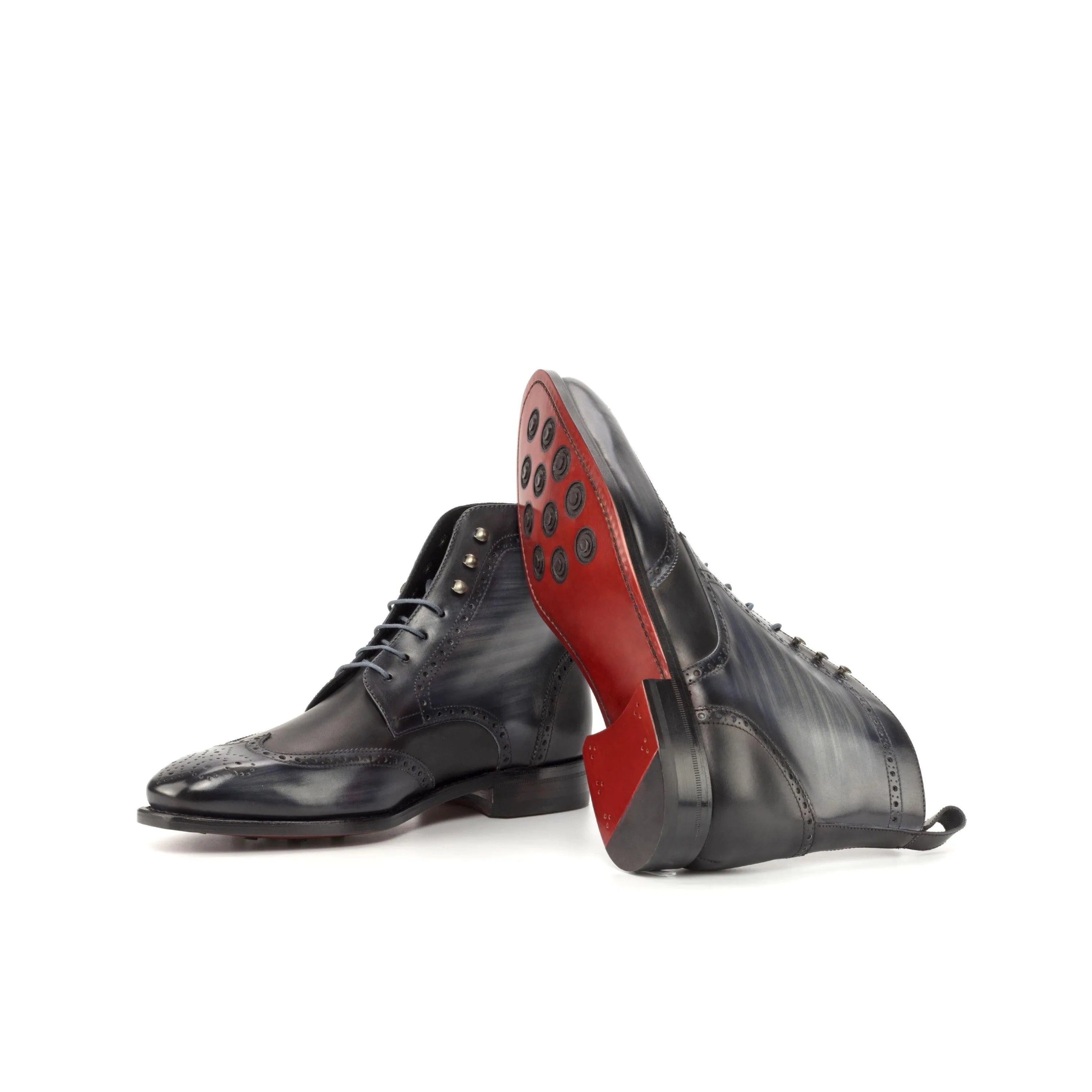 Zdan military brogue patina boots II with black leather and red soles